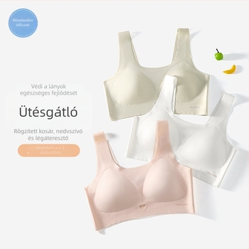 Vezeték nélküli, seamless mellény-stílusú melltartó 10–16 éves lányoknak, háromszög kosár, nylon anyag, lélegző és kényelmes, oldalsó zár, felső tartás