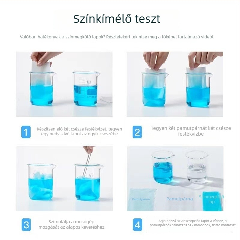 Színátvitelt megakadályozó színfelszívó lapok háztartási mosógéphez, vegyes ruhák mosásához, színfelszívó papír