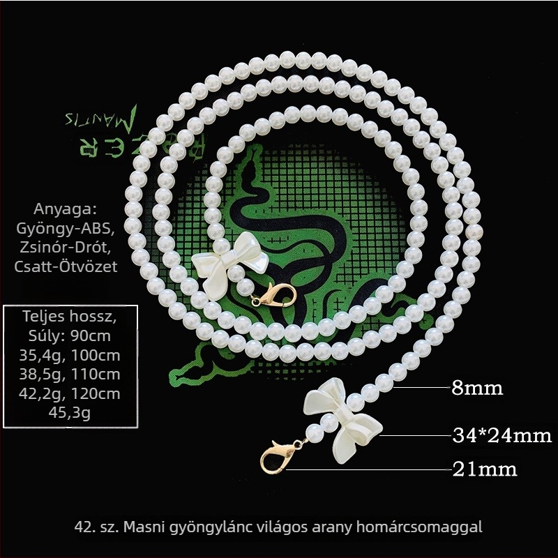 Gyöngyös lánc vállpánt táskákhoz – fém cserélő lánc DIY crossbody