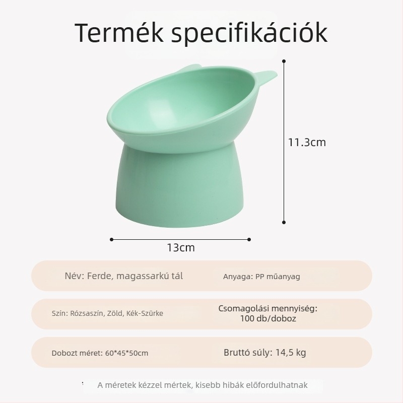 Emelt macska etető tál ferde peremmel, kiöntés elleni, műanyag tál állvánnyal