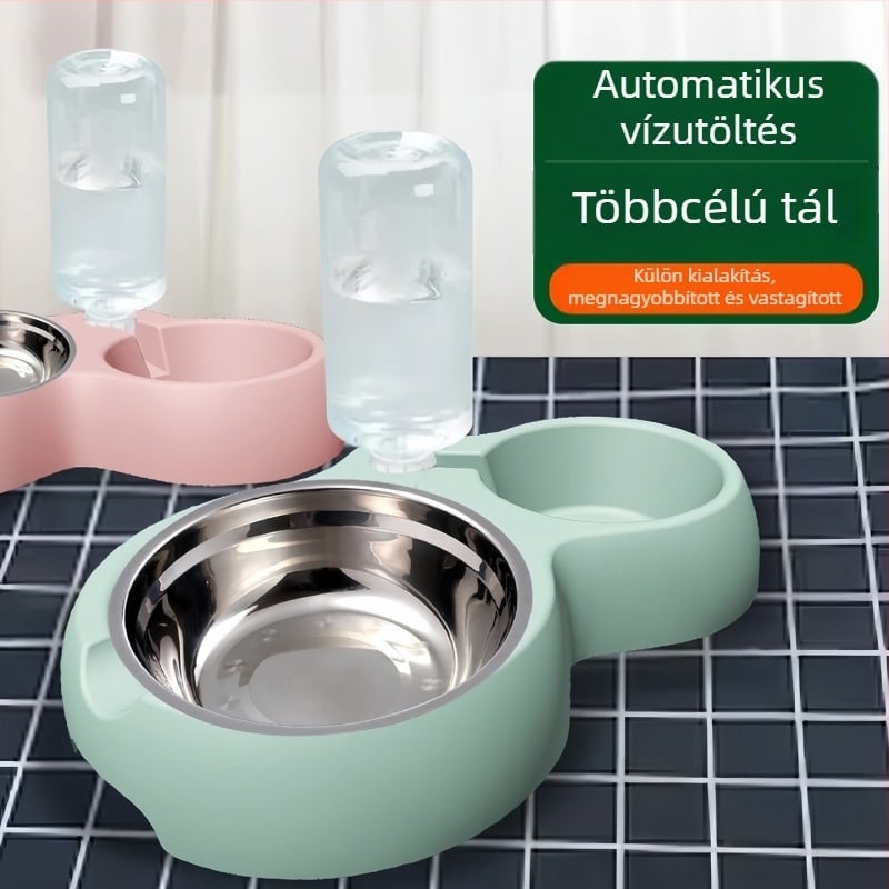 Okos kettős tál kutyáknak és macskáknak, automatikus vízellátással, nagy méretű, vastag falú kialakítás