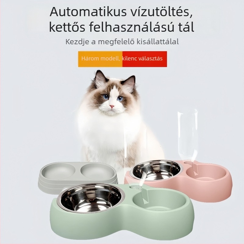 Okos kettős tál kutyáknak és macskáknak, automatikus vízellátással, nagy méretű, vastag falú kialakítás