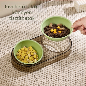 Cukorkaszínű dupla macskatál étel- és italtartó nyakvédővel