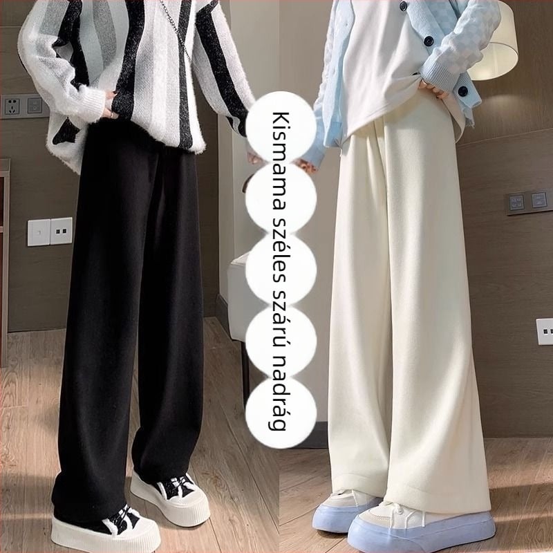 Fleece belsés kismama nadrág, vastag, széles szárú, őszi–téli, laza szabású, egyenes szárú