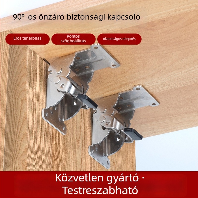 Megvastított, állítható, önzáró hajlítócsukló, 90°/180°, kávéasztal és szék lábaihoz, bútor összekötőelem