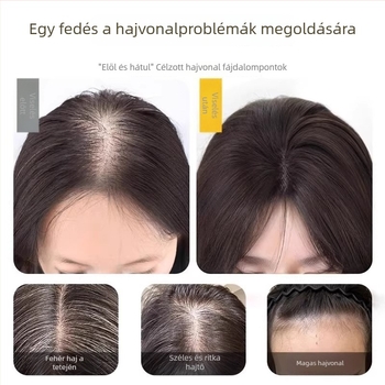 Női hajkiegészítő fekete, hosszú, egyenes hajhoz, varrat nélküli, növeli a volument és elfedi az őszülő hajat, magas koronás dizájn, hossz 60 cm