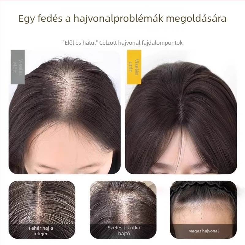 Női hajkiegészítő fekete, hosszú, egyenes hajhoz, varrat nélküli, növeli a volument és elfedi az őszülő hajat, magas koronás dizájn, hossz 60 cm