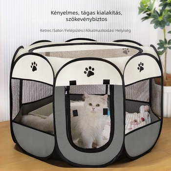 Zárt macska- és kutyakennel sátor nyolcszögletű kerítéssel, szülési tér