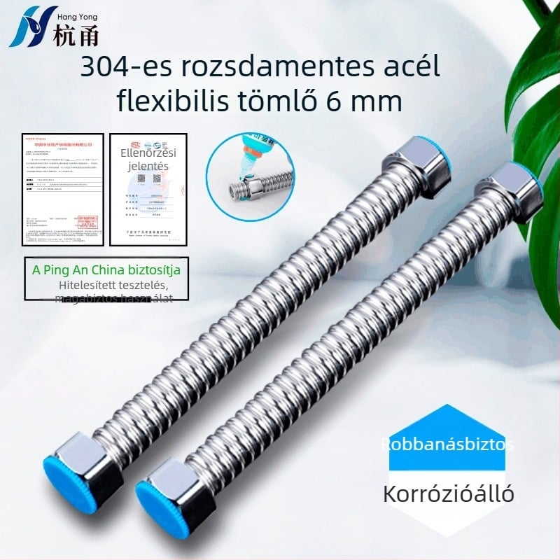 304 rozsdamentes acélból készült hajlékony gofrált cső, 1/2 hüvelyk, forró és hideg vízhez, robbanásbiztos vízellátó tömlő bojlerhez és WC-bemenethez