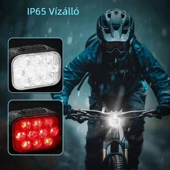 10 LED-es kerékpár lámpa, IP65 vízálló, USB-C gyorstöltés, elöl és hátul világítás, nagy fényerő éjszakai kerékpározáshoz