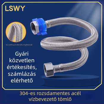 304 rozsdamentes acélból készült, hálós bevonatú tömlő, kettős végződésű, magas nyomású vízellátó bojlerhez és WC-hez