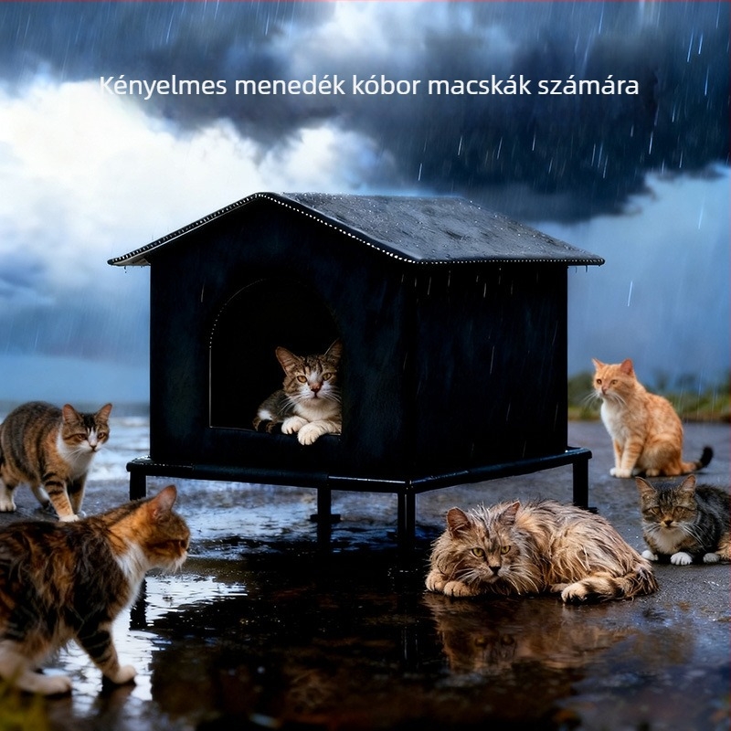 Téli meleg macskafészek zárt sátorral, nagy belső térrel, eső- és hidegálló, minden évszakban használható, harapásálló
