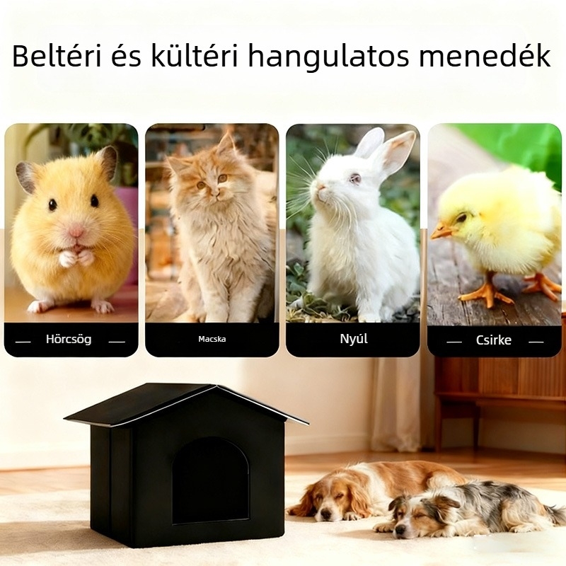 Téli meleg macskafészek zárt sátorral, nagy belső térrel, eső- és hidegálló, minden évszakban használható, harapásálló