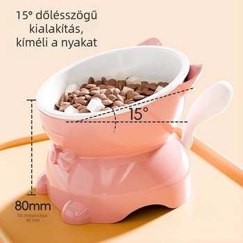 Macska tál dőlt szájú nyakvédővel, anti-spill rozsdamentes acél etető- és ivó tál