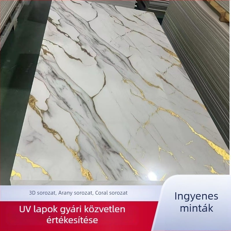UV panel márványhatással és aranyozott bevonattal, kőhatású PVC falpanel, magasfényű mikro-kristályos lemez