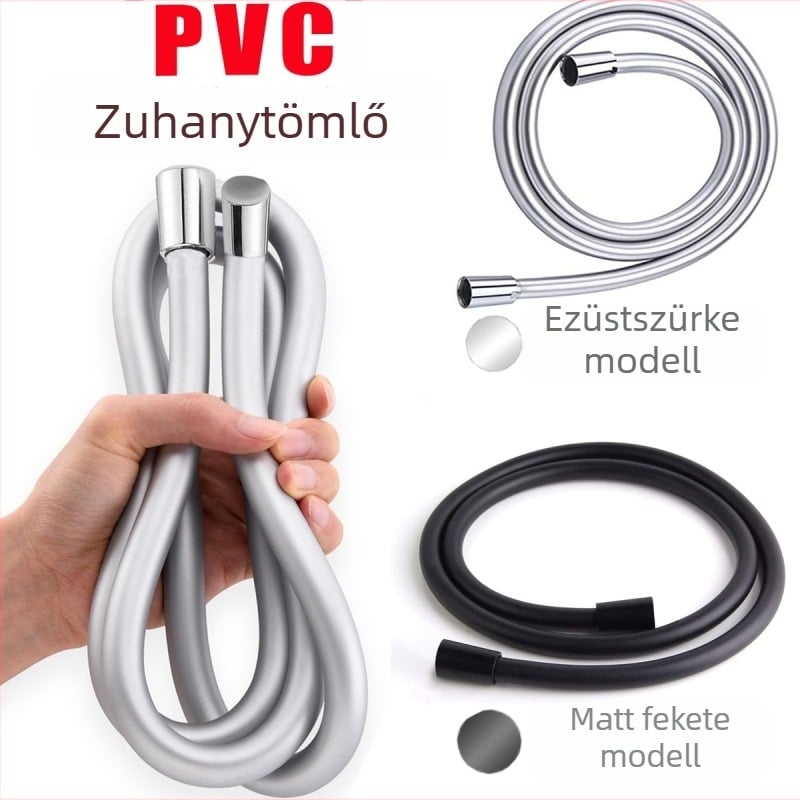 PVC zuhanycső fekete matt felülettel, rozsdamentes acél csatlakozó, menetes csatlakozás