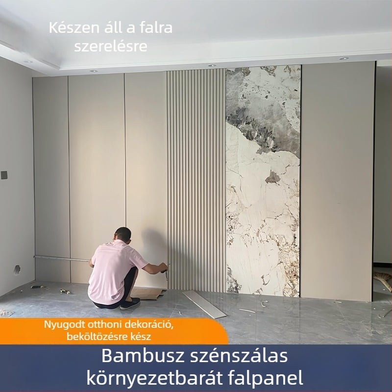 Bambuszszén rostból készült falpanel furnírozott fa felület, varrat nélküli integrált panel belső dekorációhoz, vízálló és nedvességálló