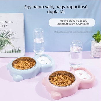 Kisállat automata etető- és itatál, dupla tál, piros panda mintával