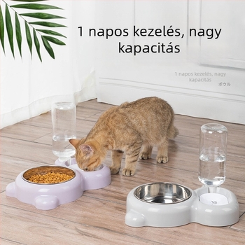 Kisállat automata etető- és itatál, dupla tál, piros panda mintával