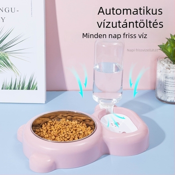 Kisállat automata etető- és itatál, dupla tál, piros panda mintával