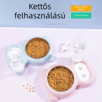 Kisállat automata etető- és itatál, dupla tál, piros panda mintával
