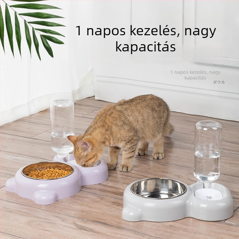 Kisállat automata etető- és itatál, dupla tál, piros panda mintával