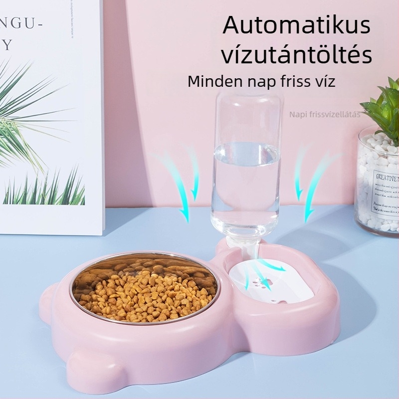 Kisállat automata etető- és itatál, dupla tál, piros panda mintával