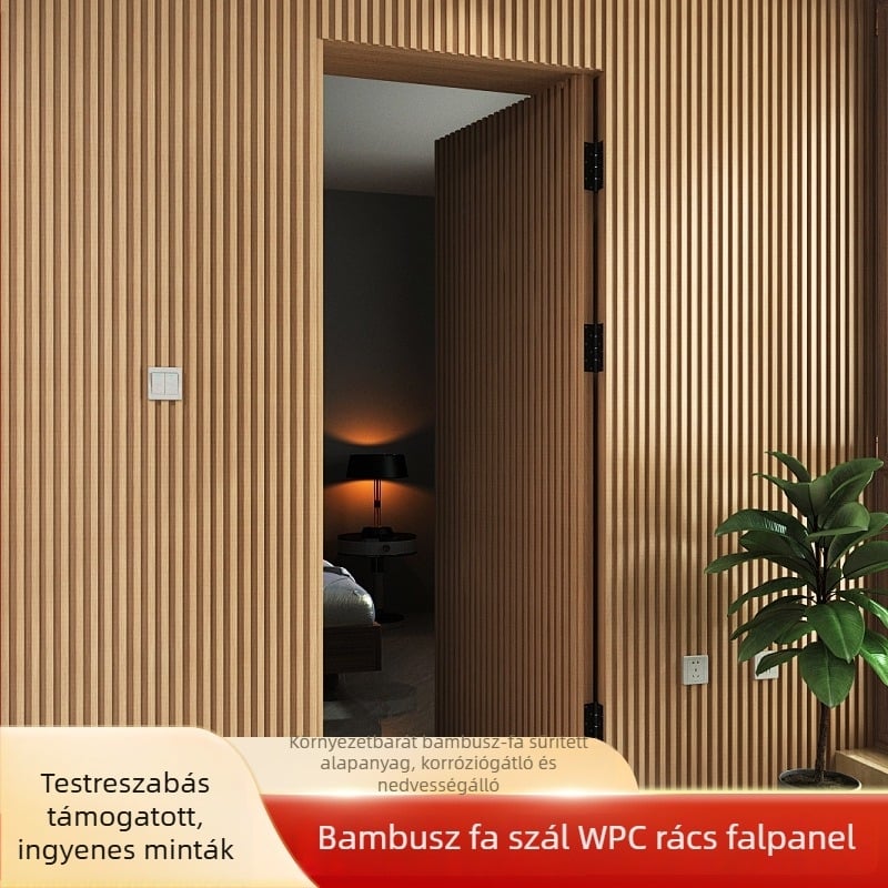 WPC rácsos falpanel a háttérfalhoz és integrált mennyezethez, bambusz‑fa rostból készült ökológiai fa, záró nélküli dizájn