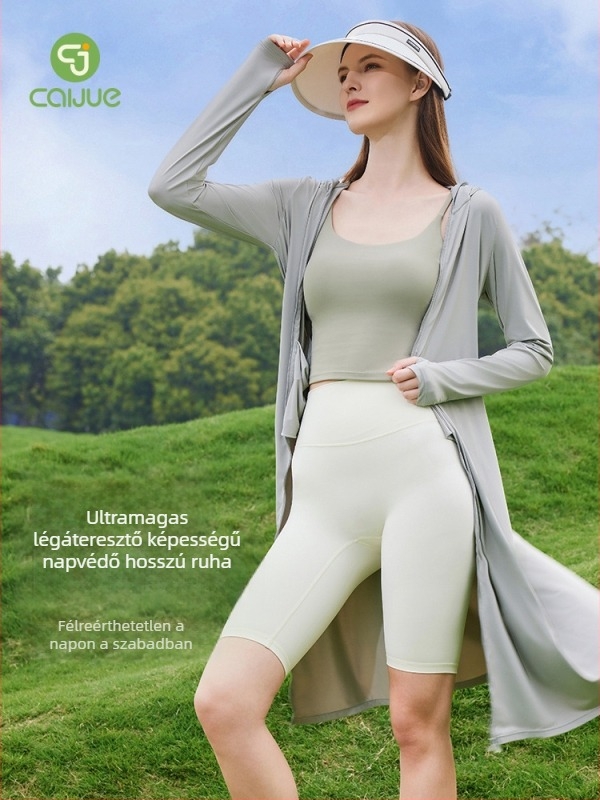 Új stílusú női UV-védős hosszú kapucnis kabát Ice Silk anyagból, lélegző nyári külső ruházat