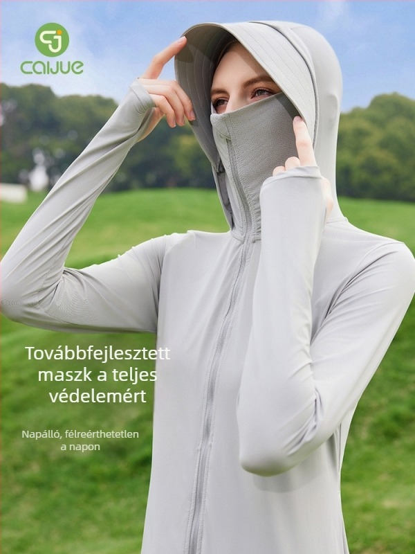 Új stílusú női UV-védős hosszú kapucnis kabát Ice Silk anyagból, lélegző nyári külső ruházat