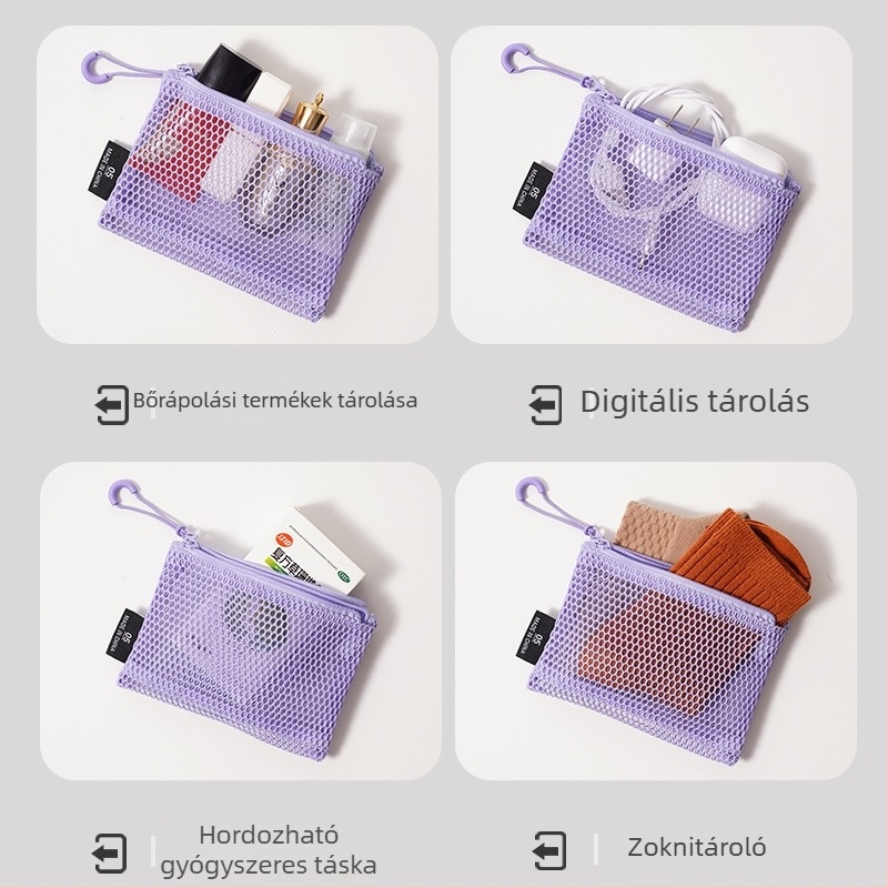 Dopamine női kozmetikai táska dupla záródással, hordozható hálós rekesz sminkhez és kellékekhez, rúzs retusálához