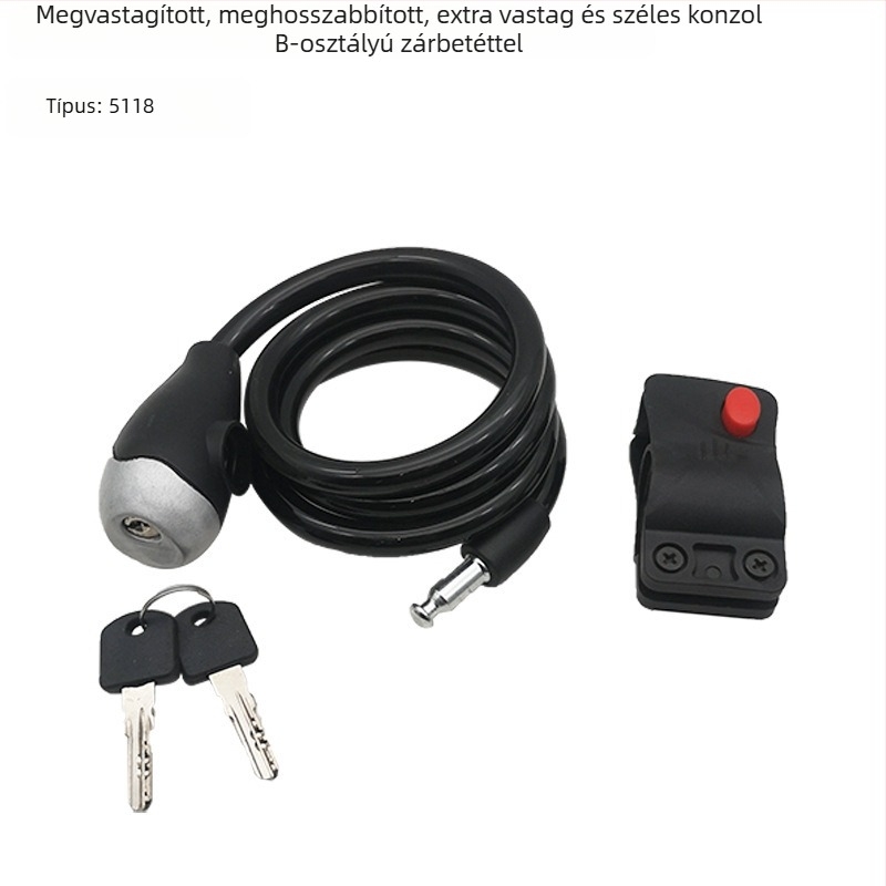 5118 acélkábeles zár elektromos kerékpárhoz, kerékpárhoz és motorkerékpárhoz, rögzített gyűrűs típus