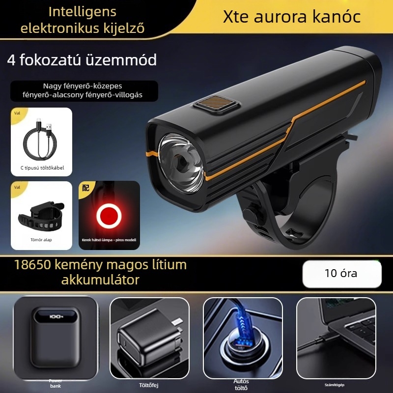 Kerékpár világítási készlet: első és hátsó lámpa, vízálló, USB-C, 1200mAh akkumulátor, gyorskioldó rögzítés éjszakai tekeréshez