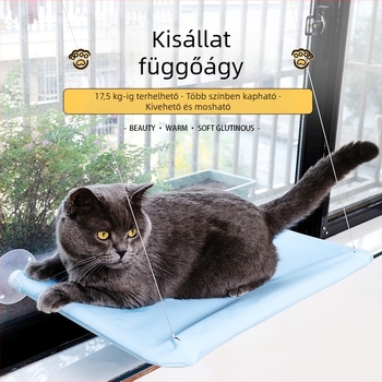 Macska hamak szívókorongos rögzítéssel, függő macskafészek, levehető és mosható