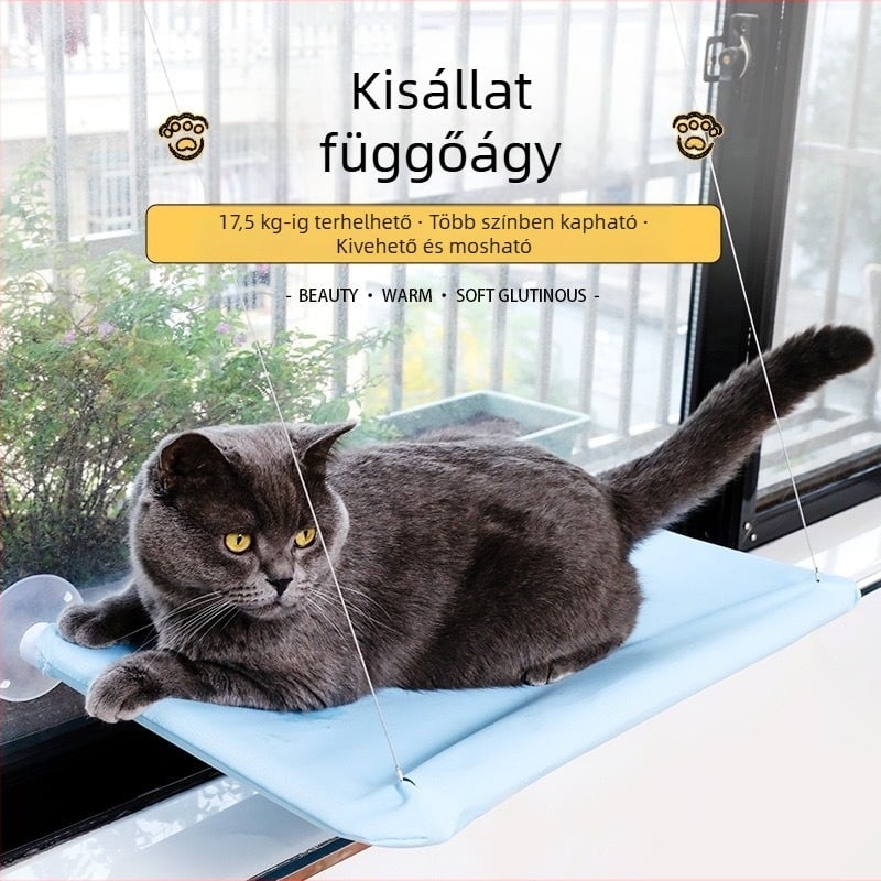 Macska hamak szívókorongos rögzítéssel, függő macskafészek, levehető és mosható