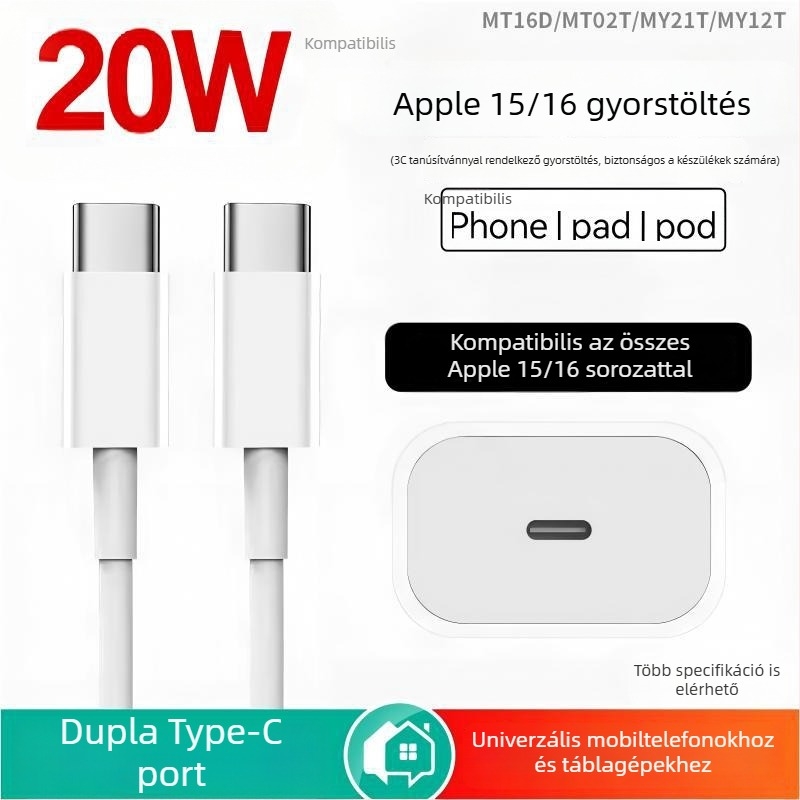 Apple iPhone 15-16-höz PD gyorstöltéses dupla Type-C adatkábel-készlet, több hosszban