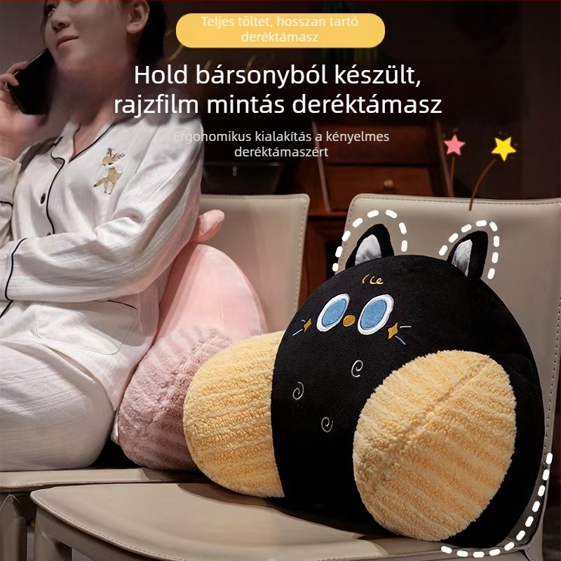 Irodai szék deréktámasz párna, plüss hátpárna, hímzett aranyos állatokkal, PP pamut töltet