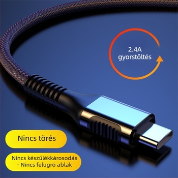 Denim USB töltőkábel iPhone‑hoz (Lightning) és USB‑C eszközökhöz, hossz 1 m/2 m/3 m.