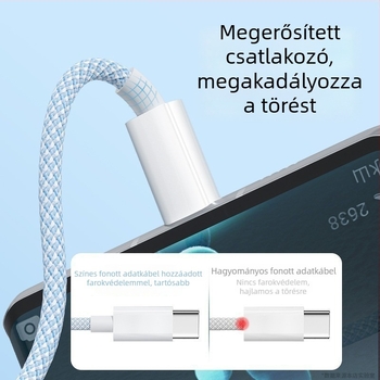 66W 3 az 1-ben kötött töltőkábel Lightning, USB-C és Micro USB csatlakozókkal