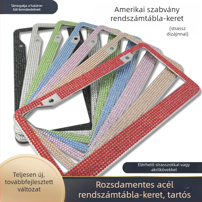 CHONGTENG USA-szabvány gyémántos rozsdamentes acél rendszámtábla keret akril gyémánt kövekkel, méret 31×16 cm