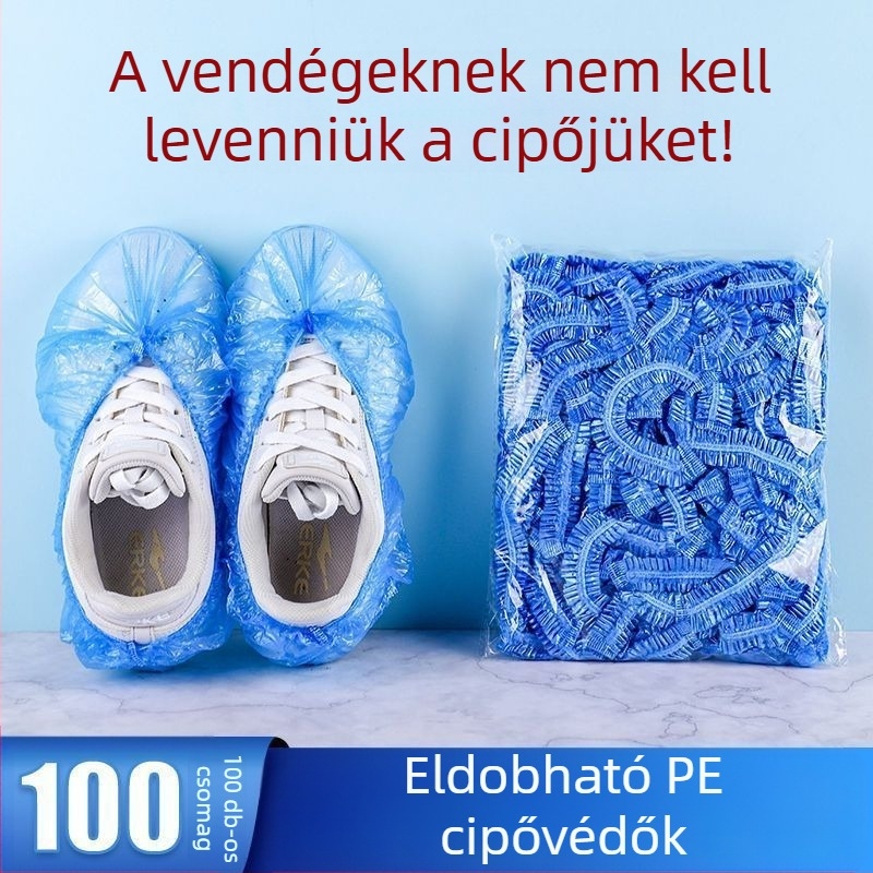 Egyszer használatos cipővédő huzatok, vastagított, átlátszó, rózsaszín és kék, vízálló, beltéri használatra.