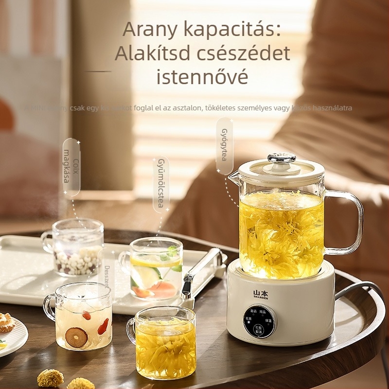 Irodai egészségtudatos teáskanna és pohár, üvegből készült virágos teáskanna, szárazégés elleni, tea–víz elválasztás és hőmérséklet-szabályozás