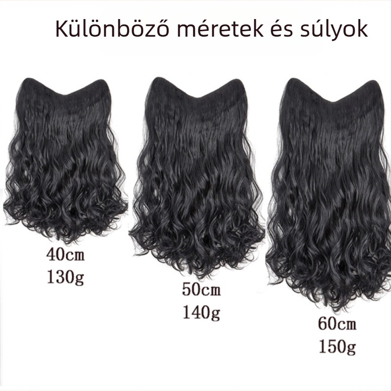 V-alakú paróka nőknek, hosszú göndör haj, nagy hullámok, egy darabos kivitel, természetes hatású szintetikus haj