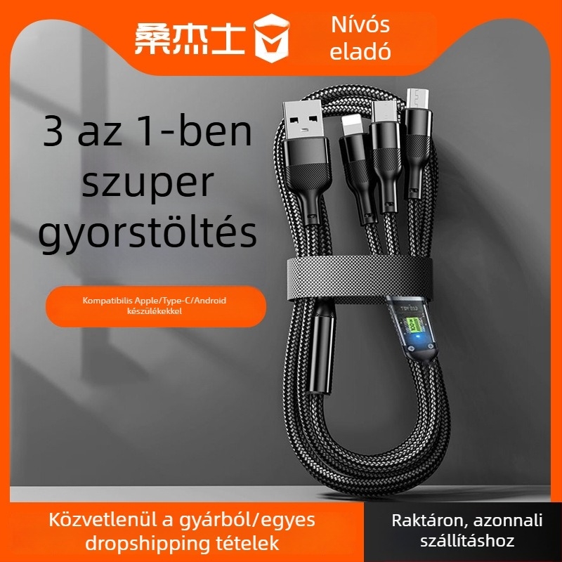 Sanjies USB-C adatkábel Apple, Huawei és Xiaomi számára, gyors töltés, autós töltő, 1-3 osztás Type-C Android-kábel, 3 az 1-ben