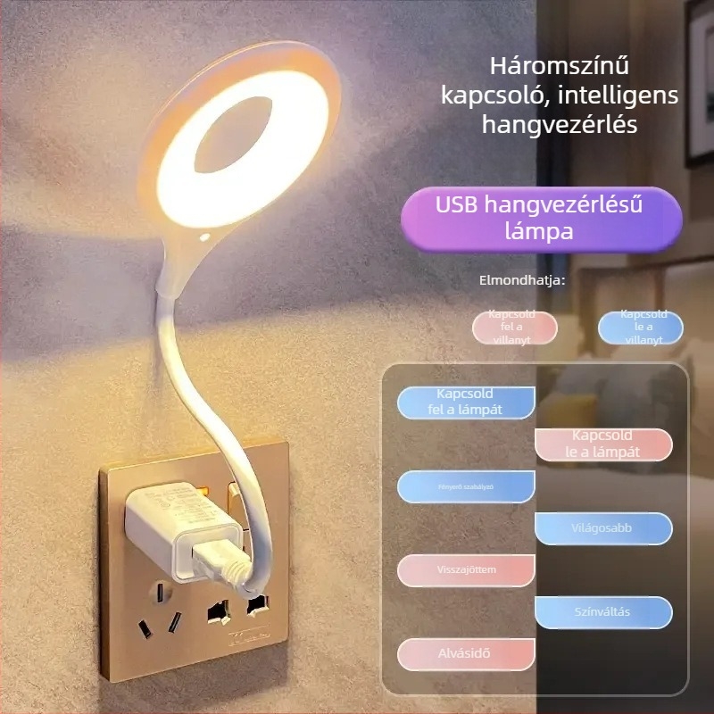 AI-vezérlésű asztali lámpa USB-s tápegyséssel, szenzoros éjszakai fény, beépített éjjeli lámpa