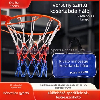Erősített poliészter kosárháló, standard versenykosárhoz, piros-fehér-kék háromszínű háló