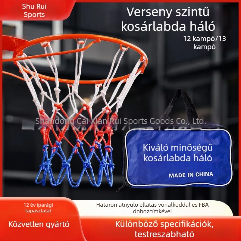 Erősített poliészter kosárháló, standard versenykosárhoz, piros-fehér-kék háromszínű háló