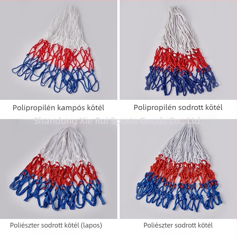 Erősített poliészter kosárháló, standard versenykosárhoz, piros-fehér-kék háromszínű háló