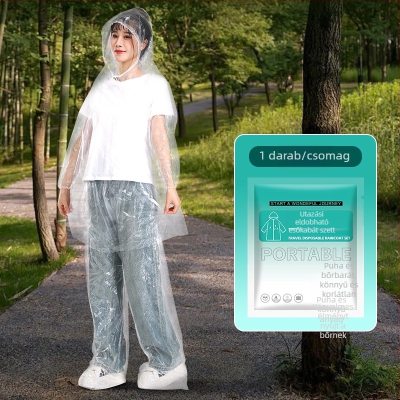 Egyszer használatos, egybeépített esőponcsó integrált esőnadrággal, hosszú, lábfejvédővel, hordozható rafting helyszínekhez
