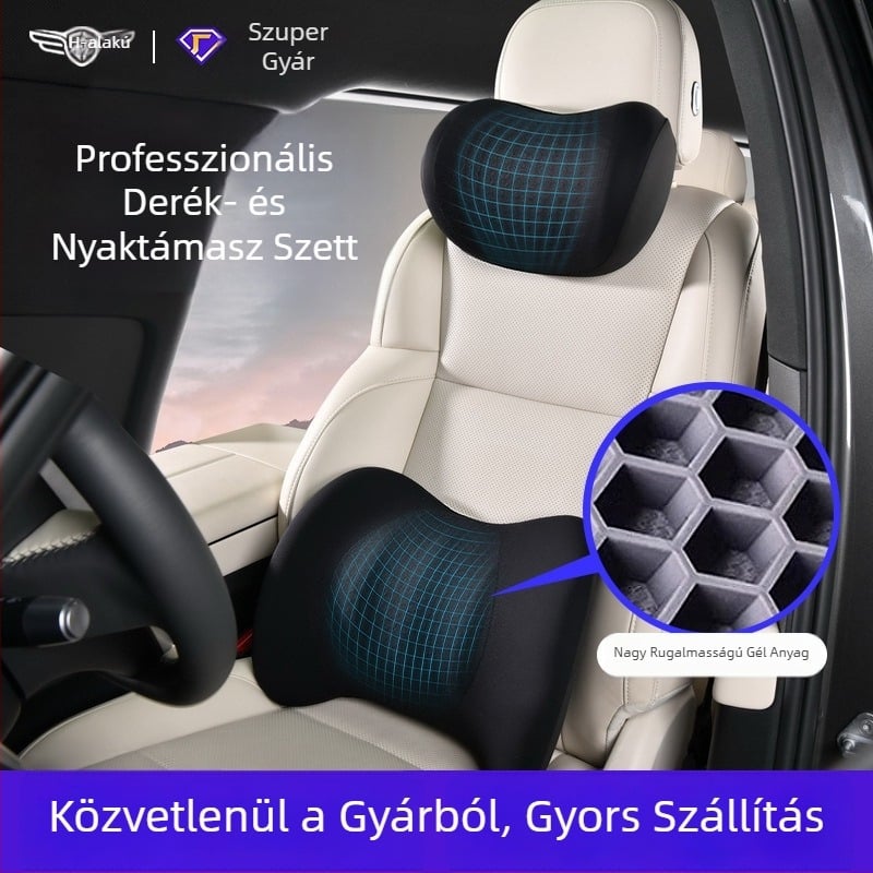 Autófejtámasz és ágyéktámasz készlet sofőr és utas számára, lélegző gél memóriás habos párna